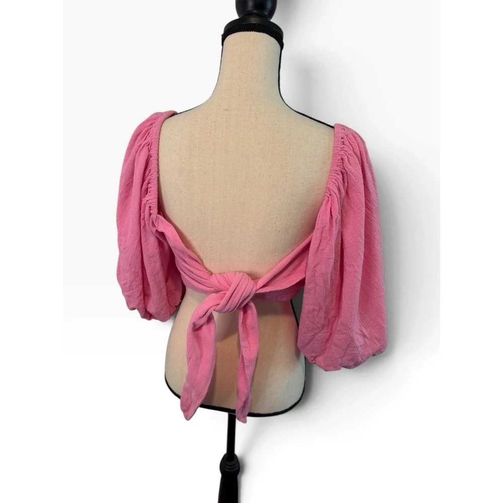 Jens Pirate Booty for Free People Pink Gauze Reversible Tie Back Crop Top Medium